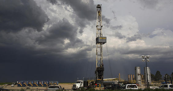 Photo of fracking rig in Colorado, an issue central in this novel about tackling climate change 