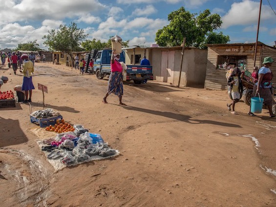 Photo of a street scene in a Zimbabwean town in post independence Africa