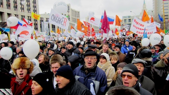 Photo of anti-Putin demonstration in 2011 described in this book about vladimir putin