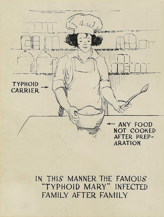 Early 20th-century poster warning of food contamination, featuring the subject of this book about Typhoid Mary
