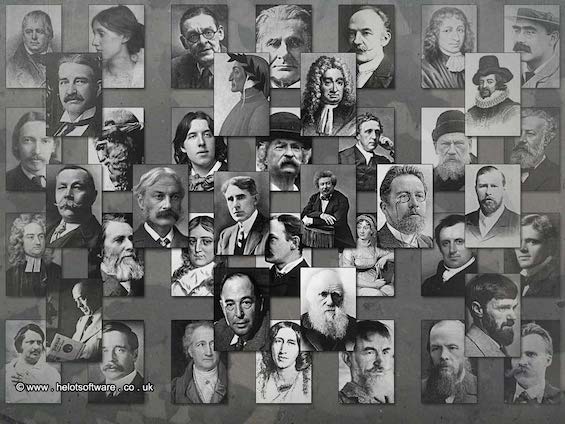 Mosaic of head shots of famous authors