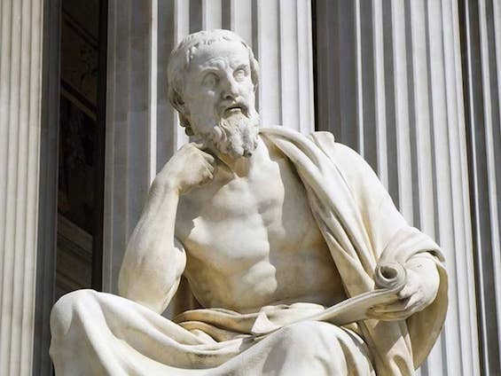Statue of Herodotus, the first historian cited in rethinking Western Civilization