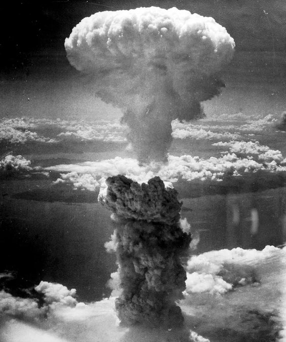 Photo of nuclear weapon explosion, a widespread fear in this novel about a cure for irrational thinking