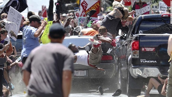 Photo of car crashing into counter-protesters at white nationalist rally in 2017