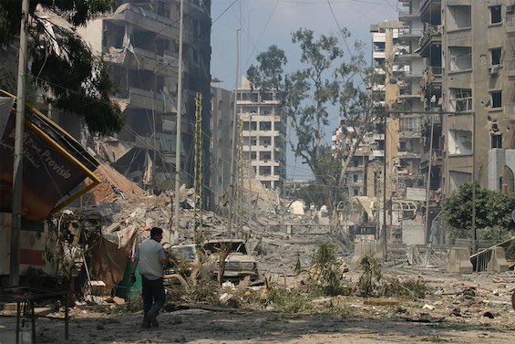 View of bombed buildings in Beirut in 2006 during the Israeli invasion of Lebanon, a familiar sight in this novel about living a double life