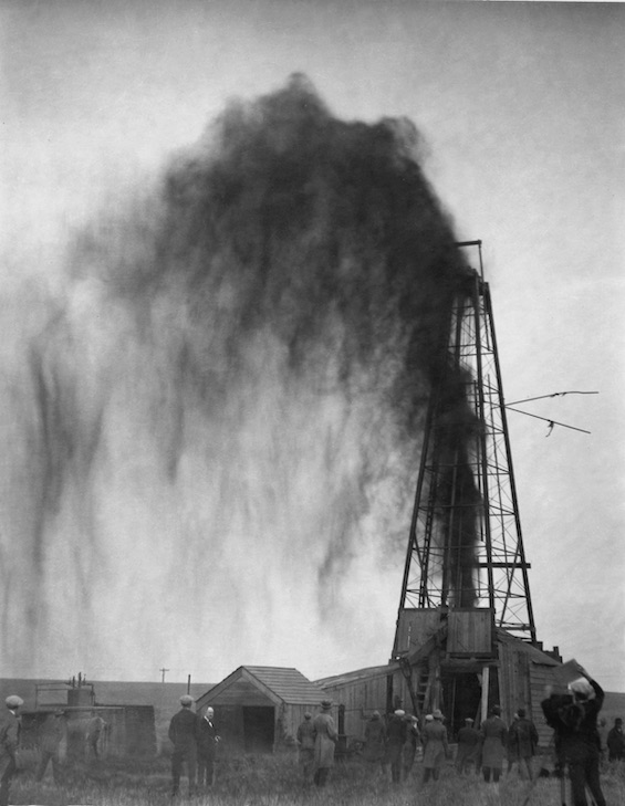 Photo of an oil gusher on Osage land, the root cause that led to the FBI's first big case