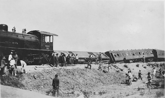 Photo of the Peking Express after its derailment which triggered a Chinese hostage crisis