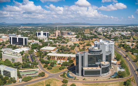 Aerial photo of Gaborone, capital of Botswana and home of the famous African lady detectives