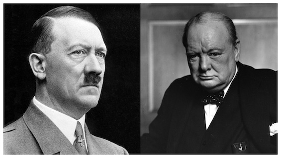 Photos of Hitler and Churchill, the chief antagonists in the early days of World War II