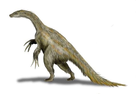 Artist's rendering of a Maniraptor like the two in this novel about how dinosaurs survived extinction