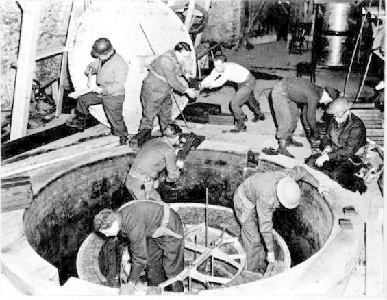 Photo of Americans dismantling Nazi nuclear pile