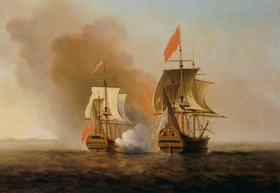 Painting of a British man of war capturing a Spanish vessel during the War of Jenkins' Ear, an event at the center of this maritime drama