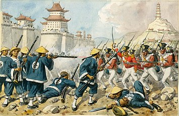 Painting of British and Chinese soldiers fighting in the First Opium War, a signal event in this new history of opium 