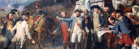 Painting of General Lord Charles Cornwallis signing the document of surrender at the Battle of Yorktown, an important event in Cuban-American history