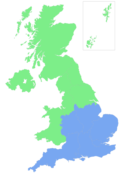 Map of the North-South Divide in the United Kingdom, a major theme in this readable English history