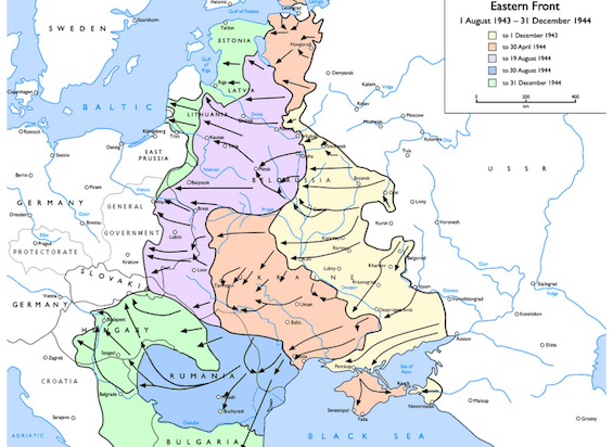 Map of Russian advance through Eastern Europe in 1943-44 as the Polish underground steadily moved toward open action