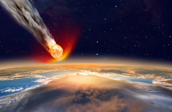 Artist's rendering of an asteroid collision with Earth, like the one predicted in this science fiction mystery novel 