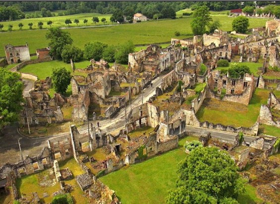 Photo of the ruins of a French village that plays a large role in this Holocaust story