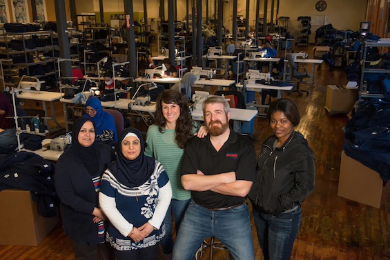 Photo of the leadership team at American Roots, a company involved in the movement to bring back manufacturing. 