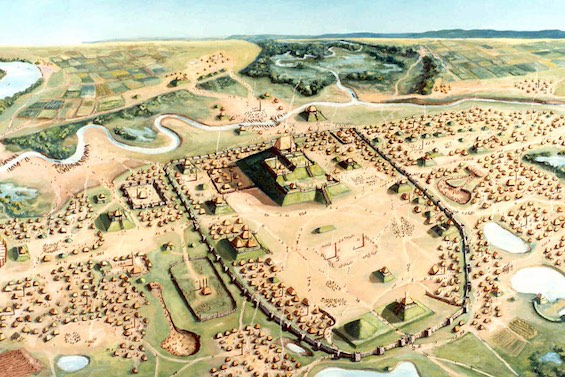 Painting of Cahokia, a Native American society of the 12th through the 15th centuries