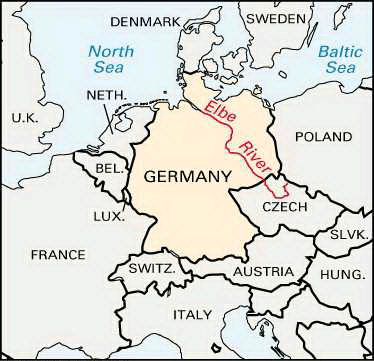 Map of the Elbe River, a major line of demarcation in the German history in a nutshell