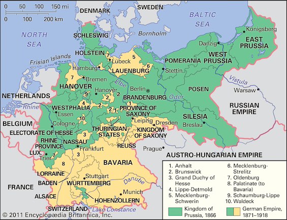 Map of the German Empire in Europe in 1918, illustrating just one iteration of the country in this German history in a nutshell