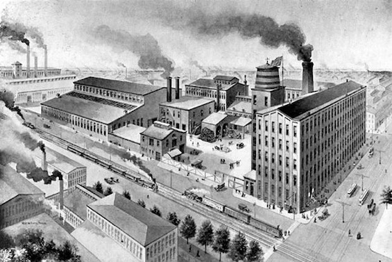 Drawing of a Civil War-era factory, a symbol of how American industry won the Civil War