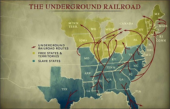 Route map of the original Underground Railroad like the Underground Airlines in this novel about 21st-century slavery