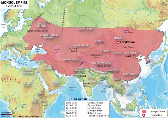 Map of the Mongol Empire to illustrated the story of Genghis Khan