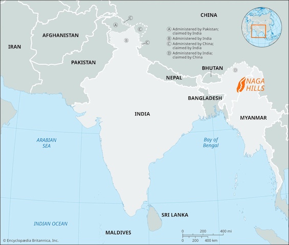 Locator map of the Naga Hills, India's tumultuous far Northeast