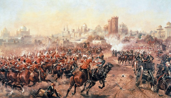 Painting of british reprisals in the Sepoy Mutiny of 1857, background to this story about explorers in Tibet