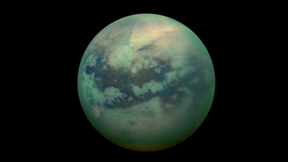 Photo of Saturn's moon Titan, the target in this novel about a mission to Saturn
