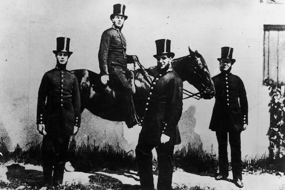 Photo of London police officers in the Victorian Era like the bobbies in this novel who pursue a Victorian serial killer
