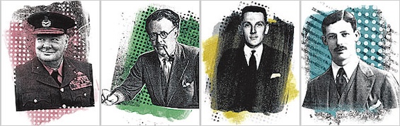 Composite photo of Winston Churchill with three of the yiounger men who arranged his ascent to power in 1940. The three were instrumental in how Winston Churchill became Prime Minister.