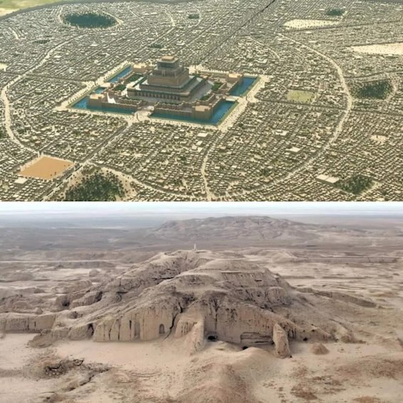 Two images of the Sumerian city of Uruk, a key development in older views of how civilization started