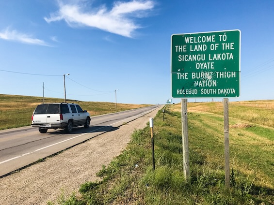Photo of entrance to the Rosebud Indian Reservation, site of this novel about crime on the reservation