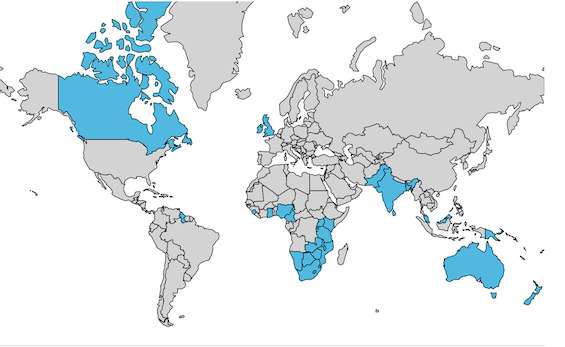 Map of the Commonwealth of Nations, where Britain still maintains spy outposts as a legacy of Cold War espionage