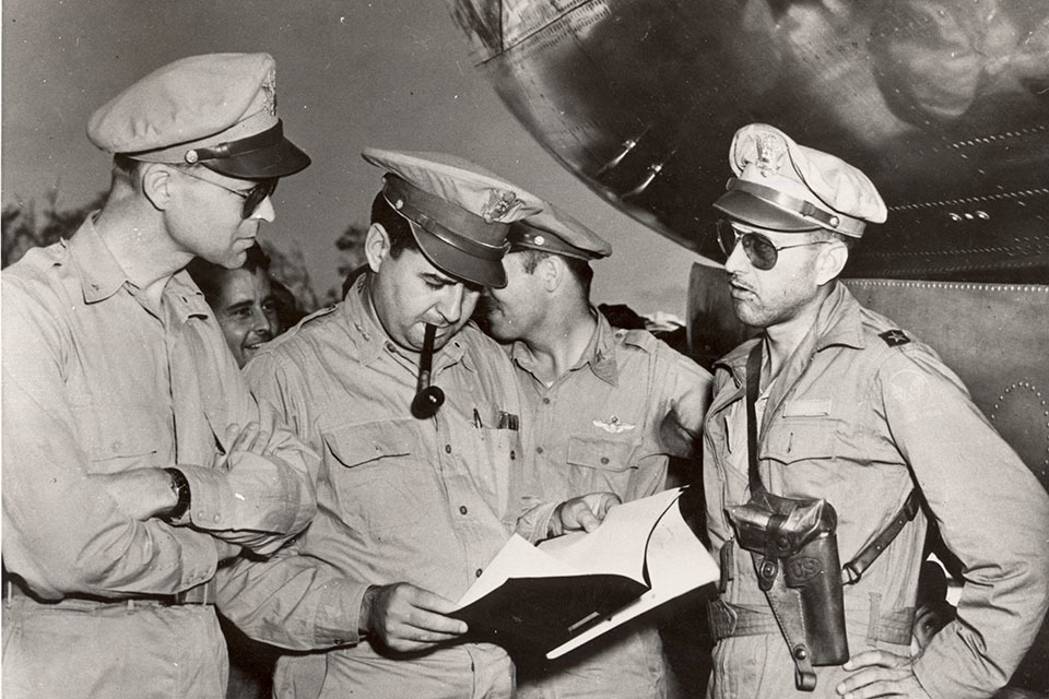 Image of Gen. Cutis LeMay and other USAAF generals planning a campaign of strategic bombing in WWII