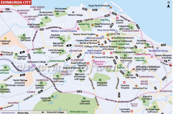 City map of Edinburgh, a useful tool to use when reading this novel about police misbehavior