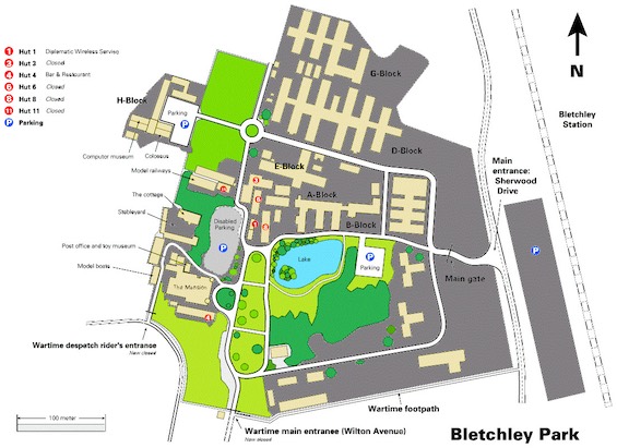 Map of Bletchley Park, the Bletchley Park intelligence factory in WWII