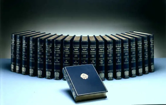 Photo of the twenty volumes of the Oxford English Dictionary, arguably the world's most important dictionary