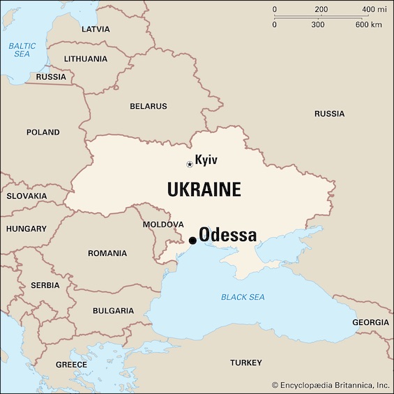 Map locating the city of Odessa in Ukraine, where the roots of antisemitism lay deep 