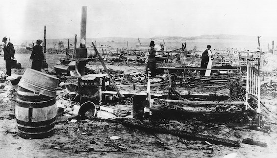 Photo of the aftermath of the 1914 Ludlow Massacre, one of the most violent conflicts in the history of labor in America