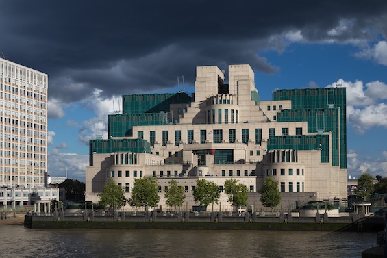 Photo of the headquarters of MI6, the locale in this first of a series of British spy novels