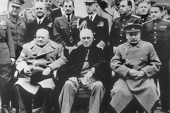 Photo of Churchill, FDR, and Stalin at Yalta in February 1945, the outcome of which reflected the misunderstandings in World War II among them