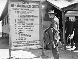 Photo of demobilization center in 1946 Australia, a process underway during the action in this Australian private eye novel
