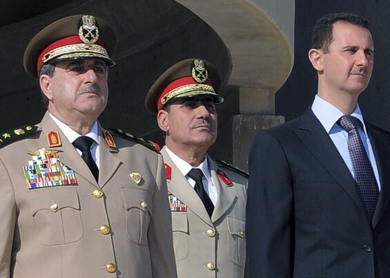 Image of Syrian President Bashar al-Assad and his top generals, who figure in this novel about espionage in Syria
