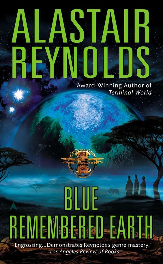 Cover image of "Blue Remembered Earth," a novel in which interplanetary travel is common