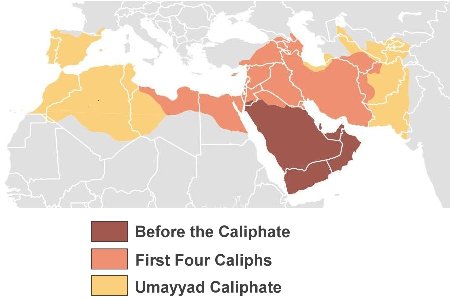 Map of the Umayyad Caliphate, the dominant empire in the West during the early Middle Ages