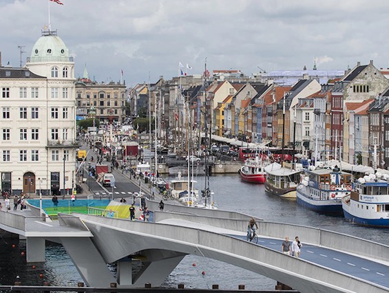 Aerial photo of Copenhagen's harbor, scene of much of the action in this Nordic crime novel